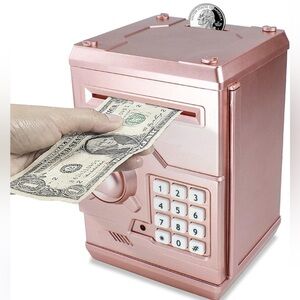 Mini ATM Piggy Bank Electronic Money Safe Password Lock Rose Gold NEW